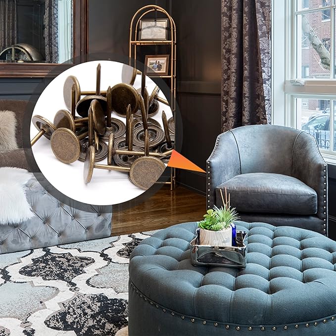 Piutouyar Bronze Flat Head Upholstery Tacks, Decorative Tack, Furniture Tacks Pins 11mm x 17mm / 0.43 Inch x 0.67 Inch, Upholstery Nails for Sofa, Door, Jewelry Box(100Pcs)