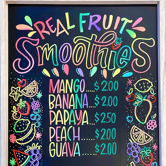 SFAIH 8 Vibrant Liquid Chalk Markers Erasable - Chalk Pens for Blackboard, Calendar, Windows, Glass, Bistro, Stores, Signs, Zero Dust, Non-Toxic, 4.5mm Reversible Tip, With Highlighter Color Markers