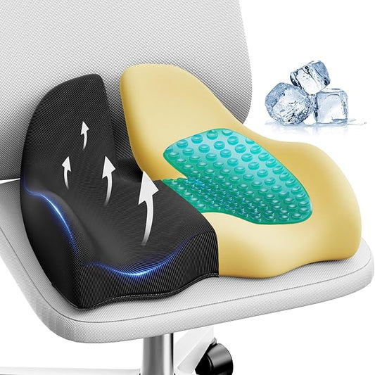 Benazcap Gel Seat Cushion for Office Chair Ergonomic Cushions-Gel & Memory Foam Coccyx Butt Pillow for Sciatica & Back Pain Relief for Long Sitting for Gaming Chair and Car Seat-Black