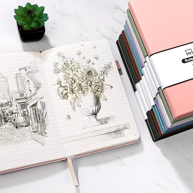 Annecy Lined Journal Notebook, Hardcover Numbered College Ruled Journal, Medium 5.5x 8.25, 160 Pages 100GSM Writing Paper, Beige