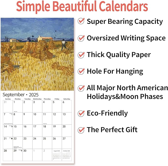 2025 Wall Calendar,Calendar 2025, January 2025 - December 2025, Wall Calendar van Gogh, 12" x 24" Opened,Full Page Months Thick & Sturdy Paper for Calendar Organizing & Planning