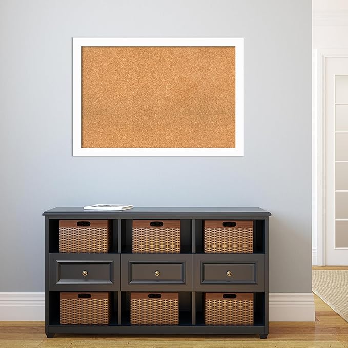 Amanti Art Natural Cork Board for Wall, 27x39 Vision Board with White Frame, Large Corkboard Office Decor for Home Organization, Casual Corkboard Pinboard to Display Items for Home Organization in