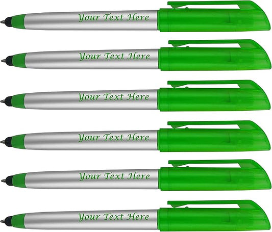 Personalized Pens with Highlighter and Stylus -250 Pack Bulk-Free Imprint - 3 In Highlighter, Ballpoint Pen, and Stylus Combo- add Custom Business Name, Logo or Gift Message- Green