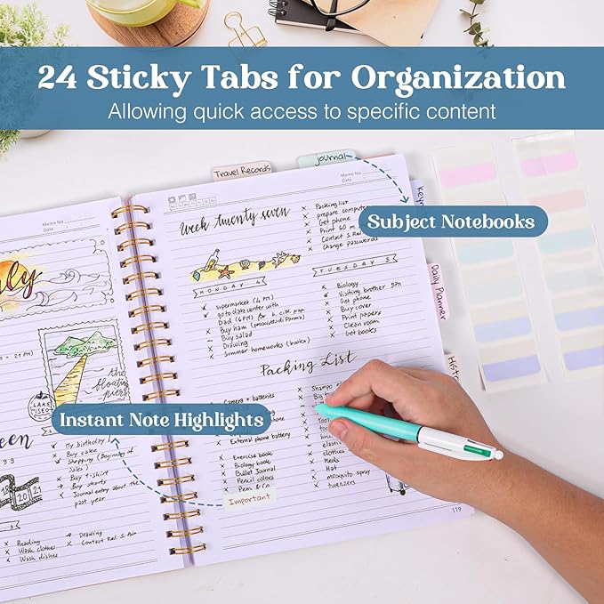 Spiral Notebook, 8.5” x 11” Notebooks for Work, 300 Numbered Pages College Ruled Notebook, Large Notebook for School with 24 Tabs, A4 Notebook Journal for Women Men, Thick Paper, Back Pocket, Green