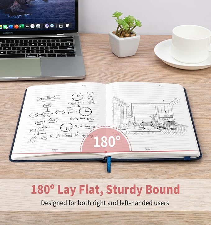 Lined Journal Notebook for Work, A5 Leather Notebook with Pen Holder, 100GSM/160 Pages Thick Paper, Daily Journals for Writing, School, Note Taking, Business, Travel, College Ruled