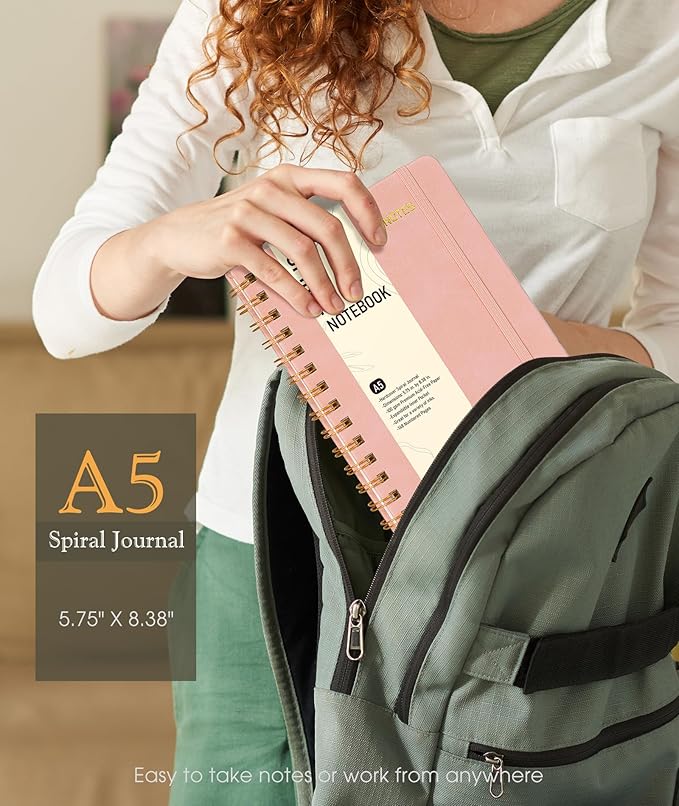 Graph Spiral Journal Notebook, A5 Hardcover Spiral Journals for Women Men, 100 GSM Graph Paper Notebooks, 150 Pages Spiral Bound Grid Notebook for Writing Note Taking Work 5.75" x 8.38", Blush Pink