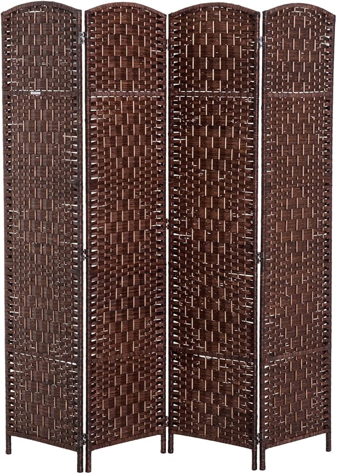 NicBex Room Divider 4 Panel Room Dividers with Woven Rattan Design Partition Room Dividers and Folding Privacy Screens 6 FT Wall Divider for Office, Room Separation,70.75"W x 0.75"D x 70.75"H, Brown