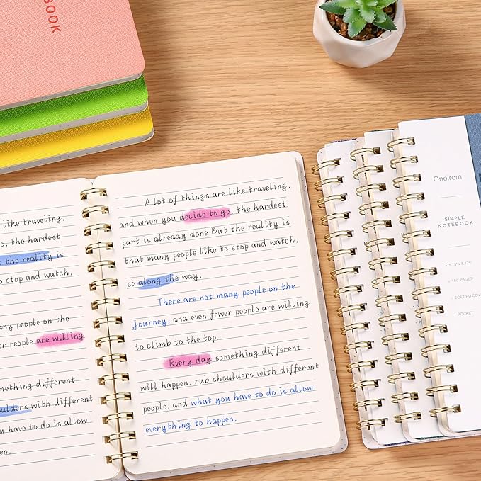 Spiral Notebook-5.75" x 8.125" College Ruled Journal with Inner Pockets and 160 Pages,PU Leather Cover Business Journal, Twin-Wire Binding Notebook Perfect for Office & Home School Supplies