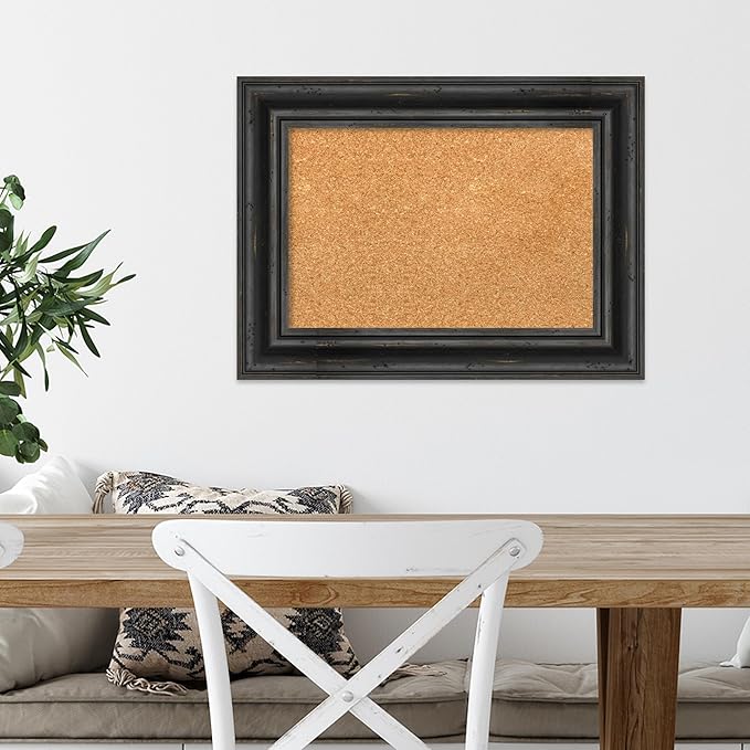 Amanti Art Natural Cork Board for Wall, 17x23 Vision Board with Black Wood Frame, Small Corkboard Office Decor for Home Organization, Country Rustic Corkboard Pinboard to Display Items for Home