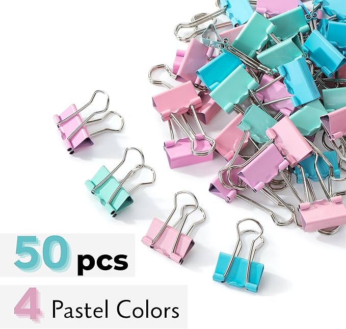 Mr. Pen Pastel Binder Clips, 50 Pack, 0.75 in, Pastel Color, Small Paper Clips, Office Clips