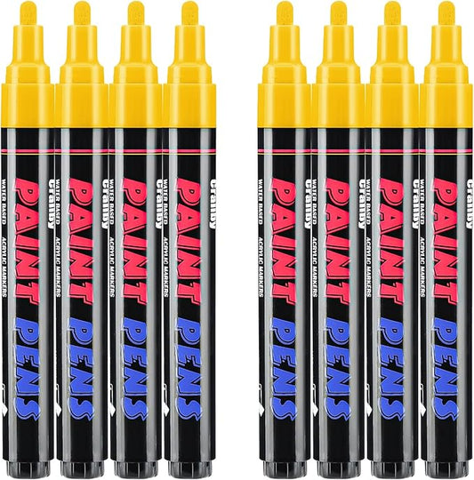 Yellow Paint Pens Paint Markers - 8 Pack Permanent Quick Dry Waterproof Marker Pens for Rocks Wood Fabric Plastic Canvas Glass Mugs Metal Tire Stone