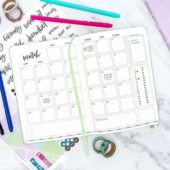 PAPERAGE Dotted Journal Notebook, (Green), 160 Pages, Medium 5.6 in x 8 in - 100 GSM Thick Paper – Hardcover Journaling Notebook for Work, School & Bullet Journaling