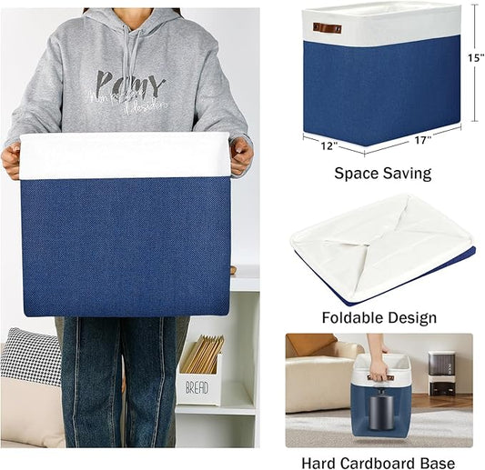 DULLEMELO 51L Large Baskets for Storage, Large Rectangular Baskets for Shelves [3 Pack], Blanket Basket Dog Toy Basket for Organizing Closet, Nursery, Clothes,Toys (White&Blue)