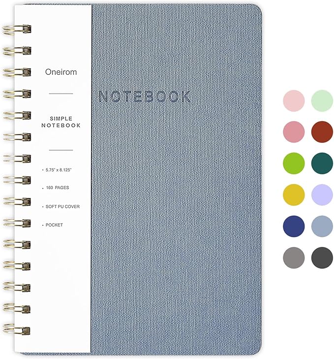 Spiral Notebook-6.10" x 8.19" College Ruled Journal with Inner Pockets and 160 Pages,PU Leather Cover Business Journal, Twin-Wire Binding Notebook Perfect for Office & Home School Supplies