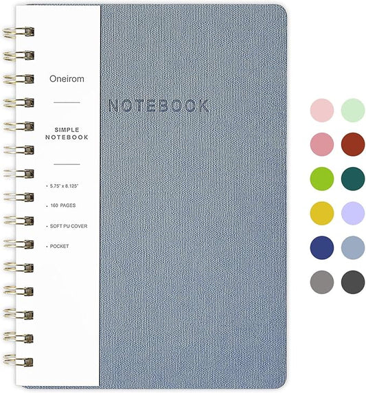Spiral Notebook-6.10" x 8.19" College Ruled Journal with Inner Pockets and 160 Pages,PU Leather Cover Business Journal, Twin-Wire Binding Notebook Perfect for Office & Home School Supplies