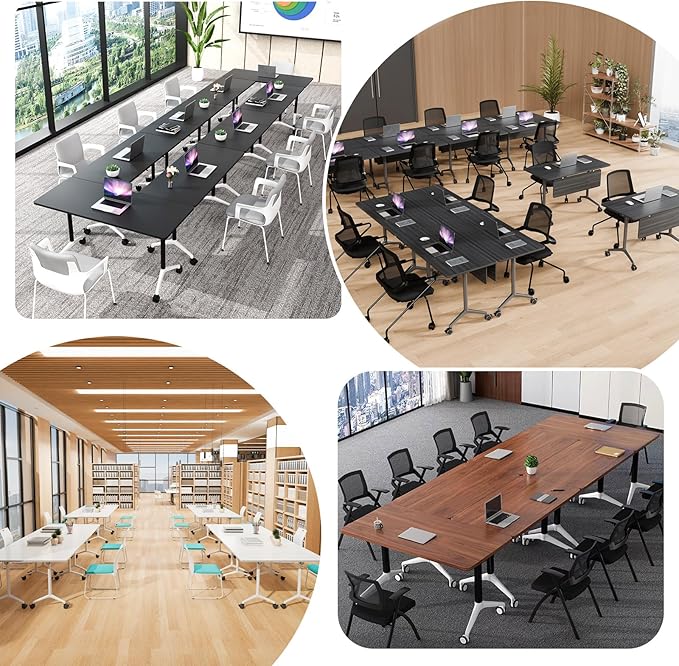 Conference Room Table, Folding Conference Tables,Thicken Grey Tabletop,Flip Top Wooden Seminar Meeting Room Table for Conference Room Offices (6, BlackWoodGrain, 47.2“)