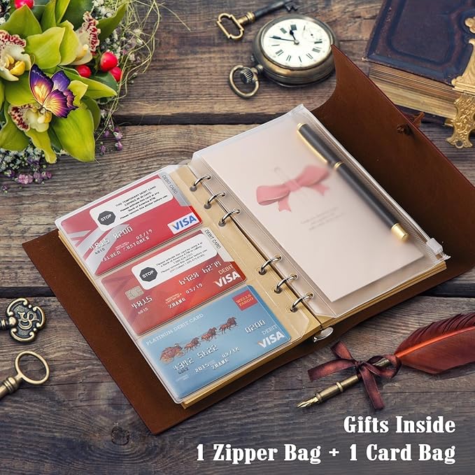 OMEYA PU Leather Journal Notebook, Travel Journal with 2 Pockets, Vintage Refillable Journal for Writing, Diary Journal for Women, Men, Girls and Boys, 100GSM Blank Paper, 160 Pages (Green A6)