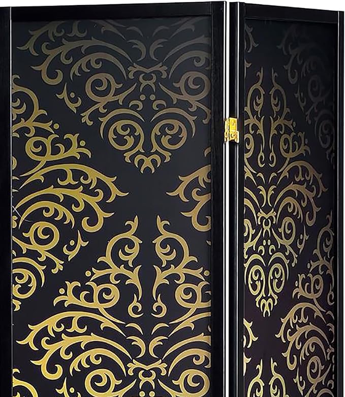 NicBex Room Divider 4 Panel Room Dividers with Damask Print Partition Room Dividers and Folding Privacy Screens Wall Divider for Home, Office, Room Separation,69.5" W x 0.75" D x 70.25" H, Black