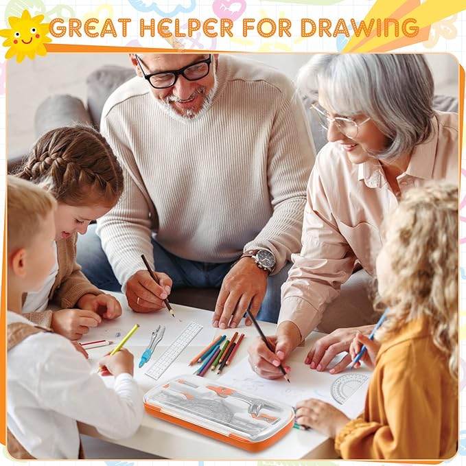 Teling 24 Sets Math Geometry Kit for Students 10 Pcs Compass Geometry Tools Set Includes Rulers Protractor Compass Eraser Pencil Sharpener Lead Refills Pencil (Multi Color)