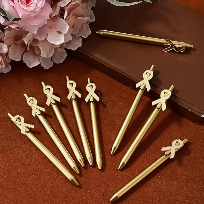 30 Pcs 30 Pcs Gold Slim Ballpoint Pens Bulk Golden Retractable Black Ink Medium Point (0.5mm) Smooth Metallic Color Writing Ballpoint Pens for Wedding Bridal Shower Business Office (Ribbon Style)
