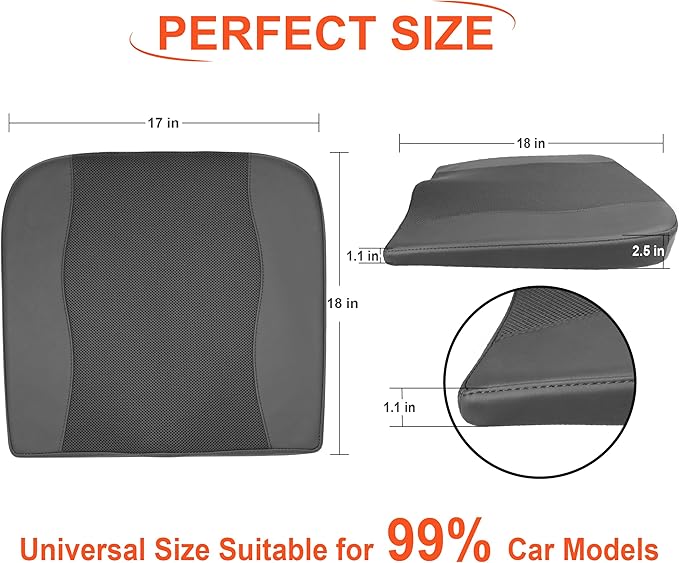 Car Seat Cushion, Comfort Memory Foam Car Cushions for Driving - Sciatica & Lower Back Pain Relief, Driver Seat Pillow for Auto, Office Chair, Wheelchair - Obsidian Speck Black