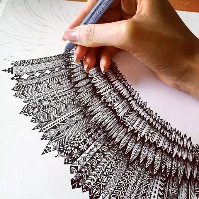 Set of 10 Black Micro-Pen Fineliner Ink Pens, Anti-Bleed & Waterproof Archival ink,Brush & Calligraphy Tip Nibs - Artist Illustration, Office Documents, Scrapbooking, Technical Drawing