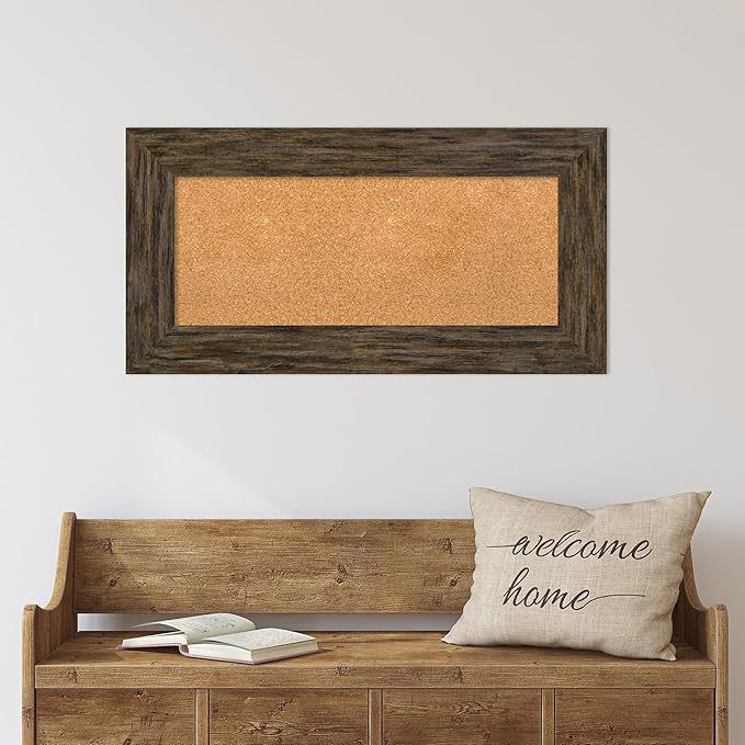 Amanti Art Natural Cork Board for Wall, 19x37 Vision Board with Brown Wood Frame, Medium Corkboard Office Decor for Home Organization, Country Rustic Corkboard Pinboard to Display Items for Home