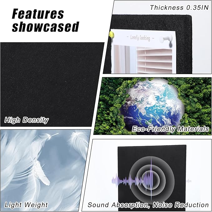 Large Cork Board 36" x 24", 6 Pack Felt Wall Tiles with 30 Pcs Pushpins, Bulletin Board with Removable Self-Adhesive Strips, Pin Boards Cork Boards for Walls Office Home Classroom Decor-Black