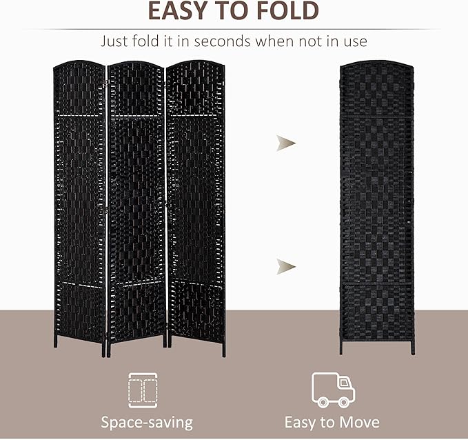 NicBex Room Divider 3 Panel Room Dividers with Wicker Weave Design Partition Room Dividers and Folding Privacy Screens 6 FT Wall Divider for Office, Room Separation,53.25"W x 0.75"D x 70.75"H, Black