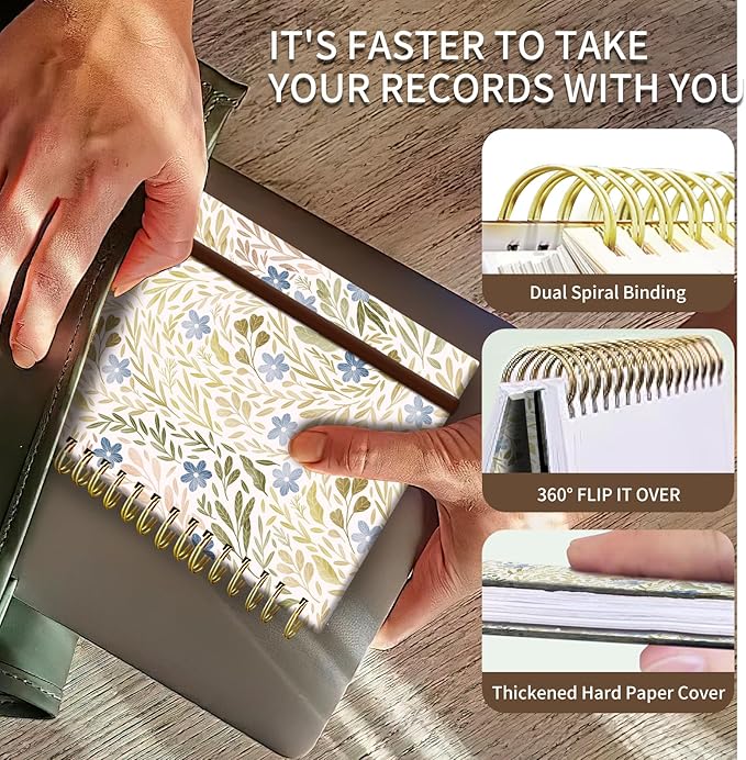 Spiral Journal Notebook, A5 Cute Notebooks for Women Men, College Ruled Hardcover Notebook for Work & Note Taking, 60 Pages Double-Wire Journals for Writing, Boho Leaf