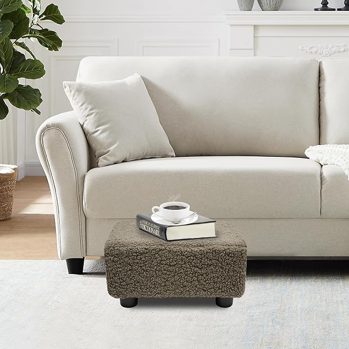 CAROLMADE Small Foot Stool Ottoman Footstool with Legs Under Desk Footrest for Living Room Bedroom and Office, Soft Coffee