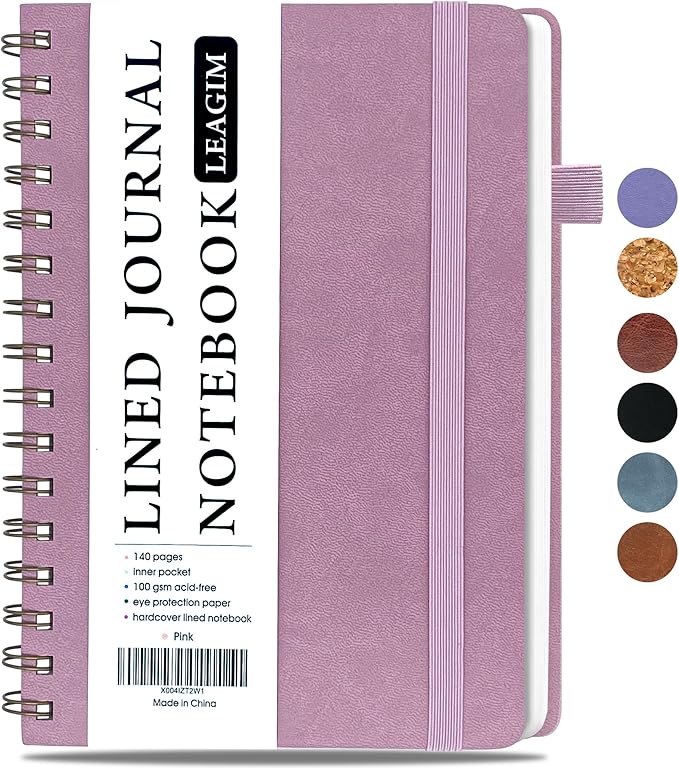 Lined Spiral Journal Notebook for Women & Men, College Ruled Hardcover Notebook for Work & Note Taking, Journals for Writing, 100 GSM, Business, School, 140 Pages, A5(5.8"x8.5") - Pink