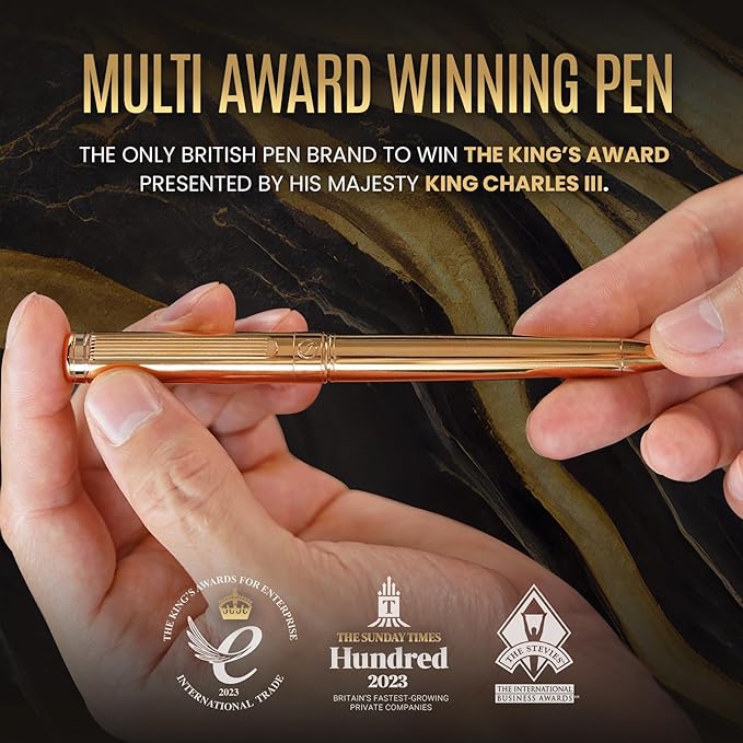 Scriveiner Personalized Gold Ballpoint Pen - Stunning Luxury Pen, Real Gold Plating, Schmidt Ink Refill, Best Engraved Ball Point Gift Set for Men & Women, Custom Name Engraving