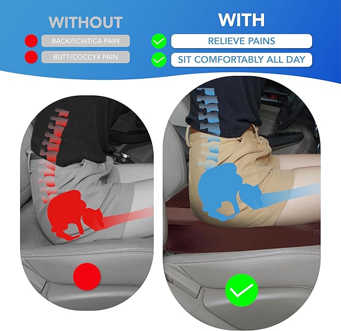 Car Seat Cushion, Comfortable Memory Foam Seat Pillow for Driving, Sciatica-Back Pain Relief, Cushion for Car-Truck, Office, Wheelchair - Brown