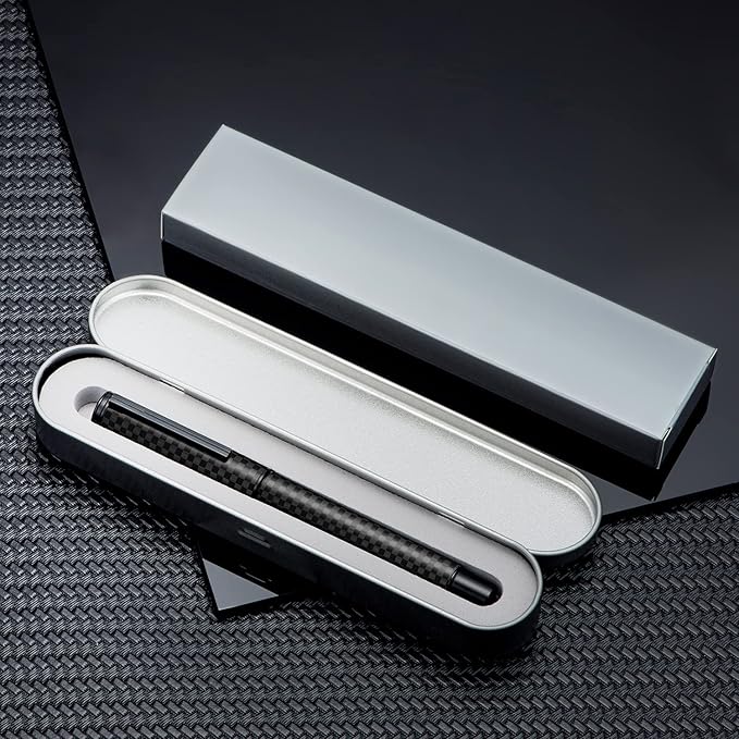 Hongdian Black Carbon Fiber Fountain Pen, Bent Nib Fude Pen for Calligraphy Writing (Fine to Broad) with Converter and Metal Pen Box Set