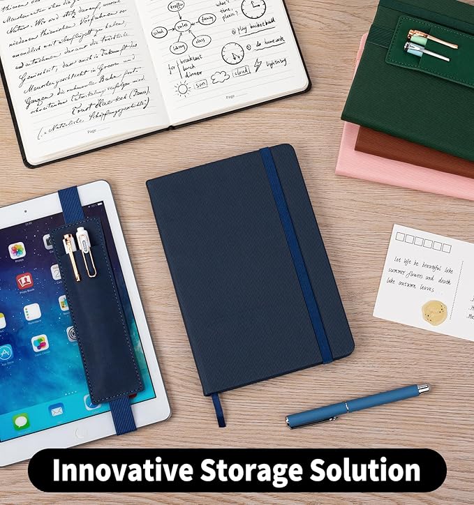 Lined Journal Notebook for Work, A5 Leather Notebook with Pen Holder, 100GSM/160 Pages Thick Paper, Daily Journals for Writing, School, Note Taking, Business, Travel, College Ruled