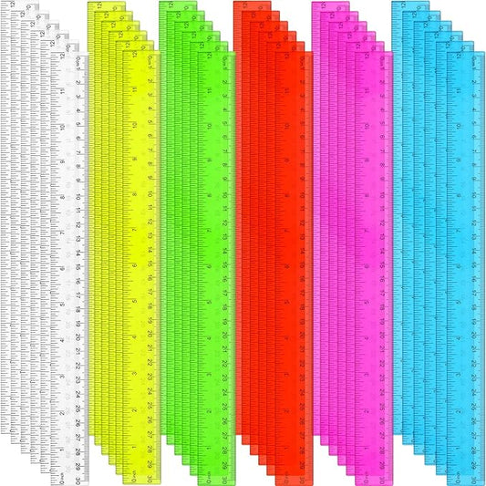 36 Pack Color Transparent Ruler Bulk 12 Inch Clear Plastic Rulers Kids Ruler with Centimeters and Inches Straight Measuring Drafting Tools for Classroom School Students Families Education