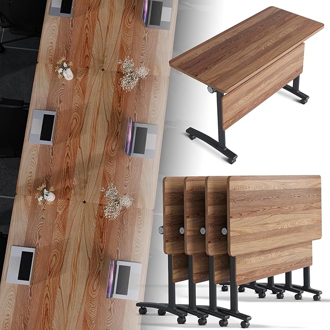 Folding Conference Room Table, Modern Conference Tables with Silent Wheels, Large Rectangular Mobile Training Tables for Office Classroom, Foldable Modular Boardroom Seminar Table (4pack L47.2in)