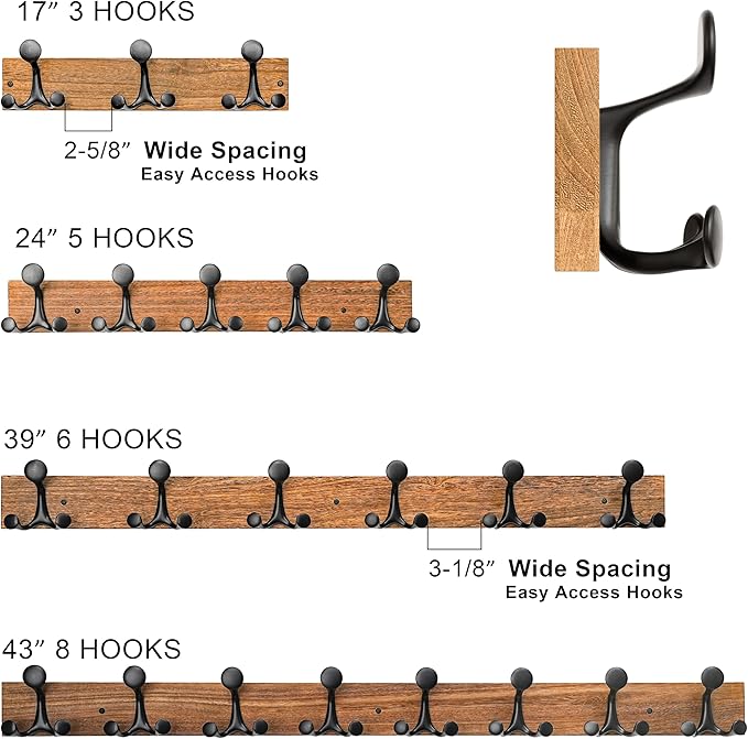 SKOLOO 39-Inch Natural Wood Coat Rack Wall Mount with 6 Triple Hooks - Ideal for Family Entrances, Classrooms, and Pet Supplies Storage - Perfect Coat Hooks for Wall
