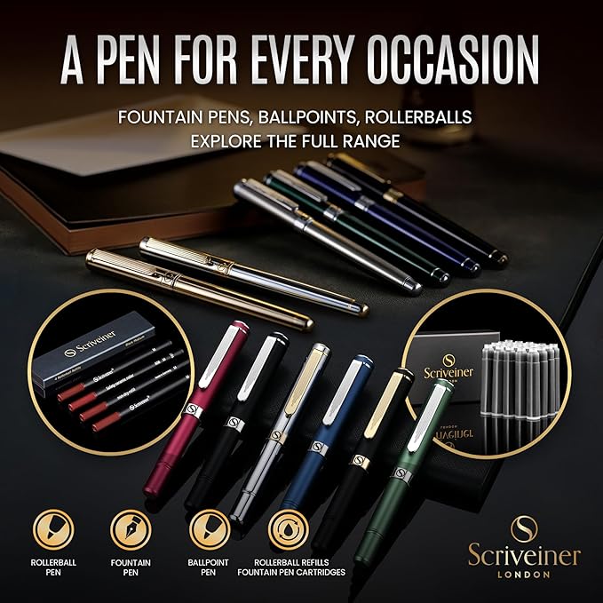 Scriveiner Midnight Blue Ballpoint Pen - Stunning Blue Lacquer Luxury Pen, Chrome Finish, Schmidt Black Refill, Best Ball Pen Gift Set for Men & Women, Professional Executive Office, Nice Designer Pen