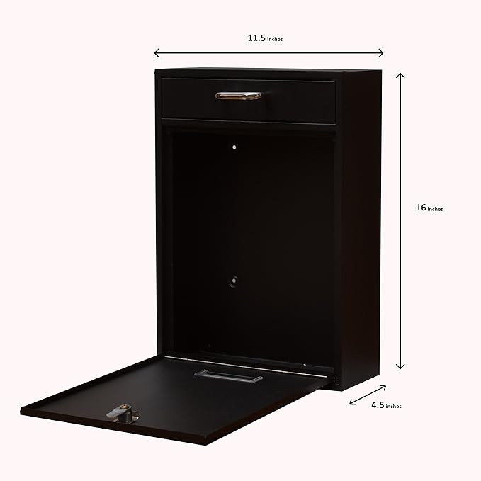 Wall Mounted Locking Vertical Dropbox Mailbox - Safe and Secure (Large) | Made with Galvanized Steel (Black Combination Lock)