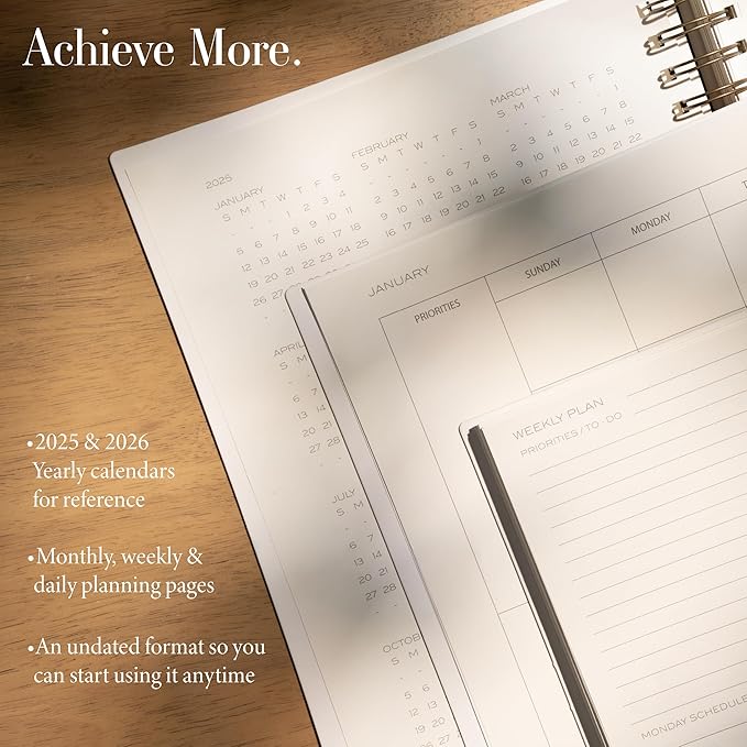 Anecdote 2025 Planner (8.5" x 10") Daily Planner Weekly Monthly Planner - 52 Weeks w/Library Buckram Cover, Brass Spiral - A4 Size Bleed-Resistant Paper – Mustard
