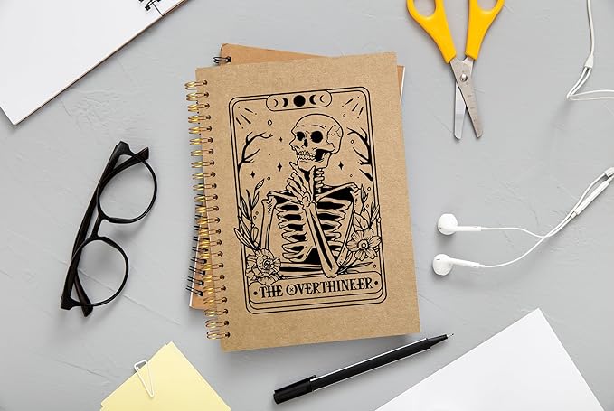 the Overthinker Tarot Card Notebook Journal, Gothic Goth Skull Notebook Journal, Witchy Journal, Goth Office Supplies, Spiral Notebook 5.5x8.3 Kraft Paper