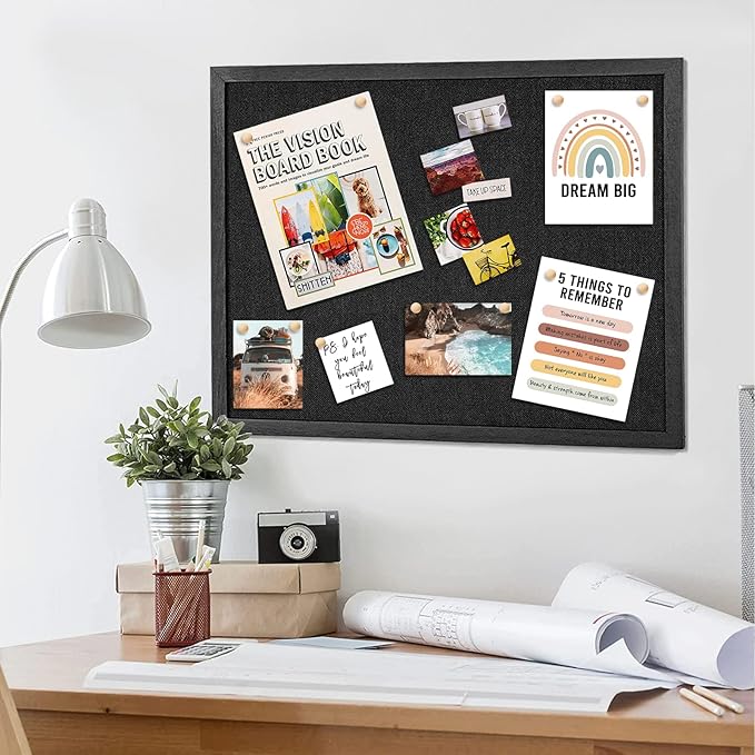 2 Pack Large Bulletin Board, 23 "x17 Black Cork Boards for Walls with Frame, Pin Display Board Vision Board for Home School Office Decor