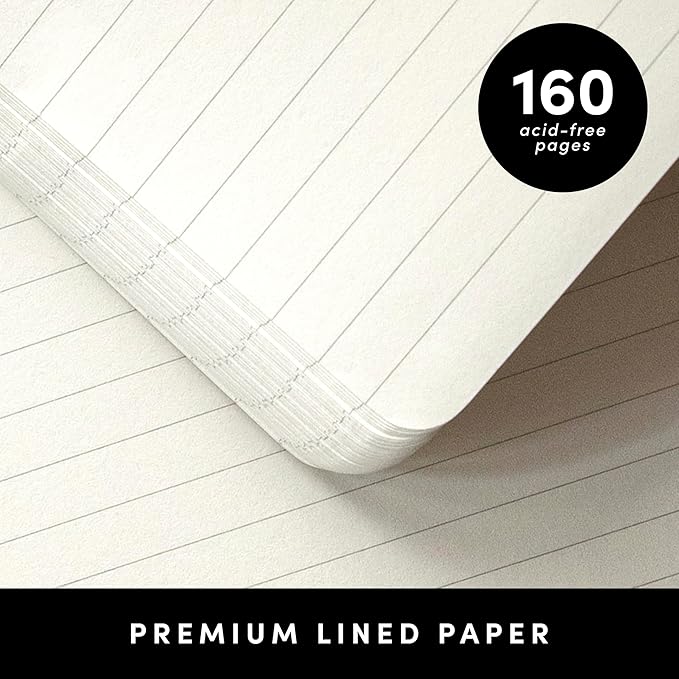 PAPERAGE Lined Journal Notebook, 3 Pack, (Cognac, Dark Green, Navy), 160 Pages, Medium 5.6 in x 8 in - 100 GSM Thick Paper – Hardcover Journaling Notebook for Work, School & Note Taking