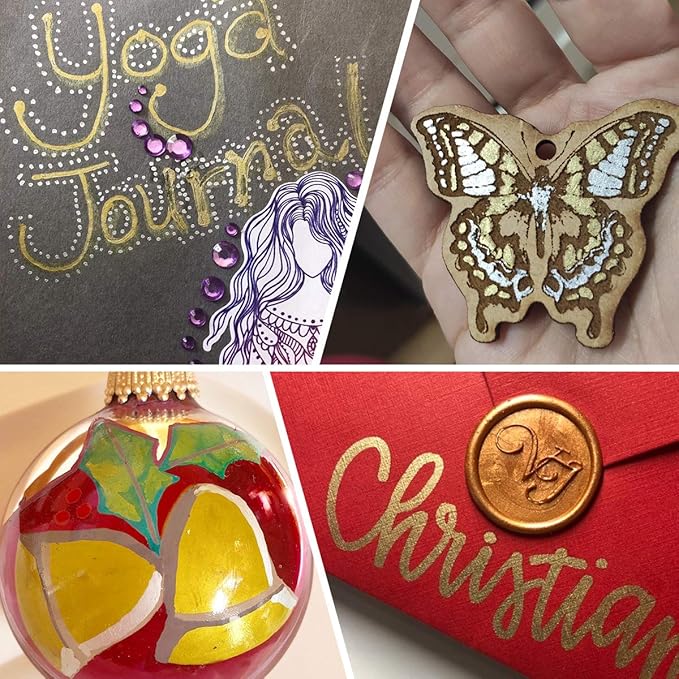 Paint Pen Gold Silver Metallic Permanent Acrylic Markers Set for Fabric Glass Rock Wooden Ceramic Leather Tire Painting, 0.7mm Extra Fine Tip (3pcs Gold+3pcs Silver)