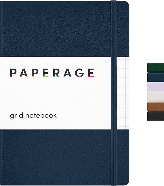 PAPERAGE Graph Paper Journal Notebook, (Navy), 160 Pages, Medium 5.6 in x 8 in - 100 GSM Thick Paper – Hardcover Grid Notebook for Work or School