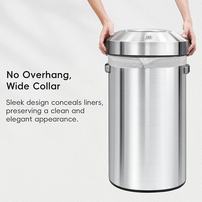 EKO Urban 24 Gallon Round Stainless Steel Open Top Waste Bin, Tall Commercial Trash Can for Indoor/Outdoor, Extra Large Metal Garbage Bin for Office, Restaurant, Restroom, 90L