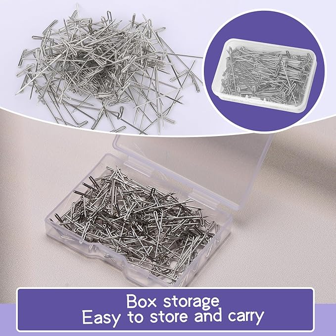 120 Pcs 1.5Inch T Shape Sewing Pins for Wigs, Wig Pins with Clear Box, Wig Pins for Foam Head, Long Straight Pins for Sewing, Blocking Knitting, Office, Craft, and Crocheting（38mm