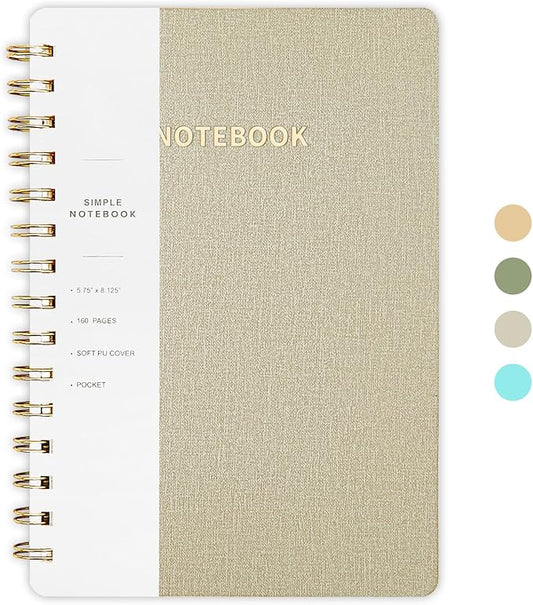 Lined Spiral Notebook College Ruled A5 Journal Book for Note Taking, 160 Pages Writing Journal for Office and Home School Supplies 5.75x8.125 inch (0LightGrey)